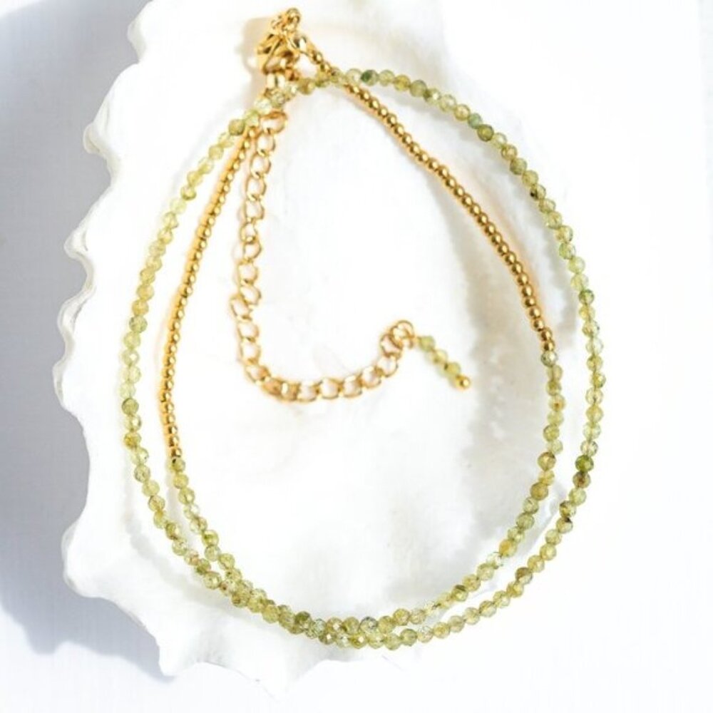 August Birthstone Green Beaded Necklace Peridot Gemstone Dainty Jewelry